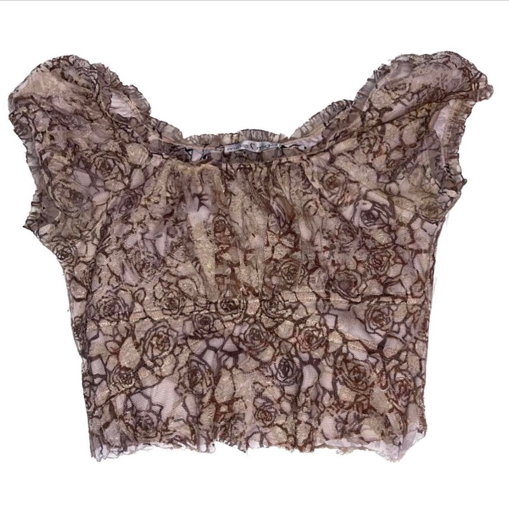 y2k off the shoulder patterned lace crop top